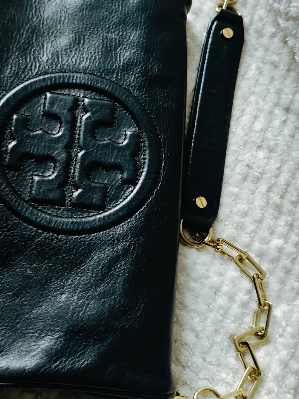 Tory Burch Black Logo Clutch Gold Chain
